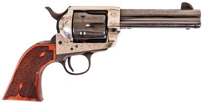 Frontier with Old Silver Frame .45 Long Colt 4.75 Inch Barrel PW Laser Engraved Fiamond Checkered Walnut Grips