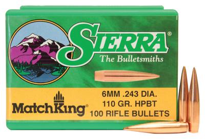 Match King .243 Diameter 110 Grain Hollow Point Boattail 100 Per Box