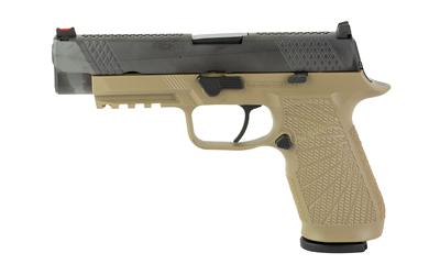 WHISTLE TIP, Semi-automatic, Striker Fired, Full Size, 9MM, 4.7", Black, Tan, 17Rd, 2 Magazines, Custom Gun Armor, Fiber Optic Front Sight, Polymer, DLC SIG-WCP320F-9TATC