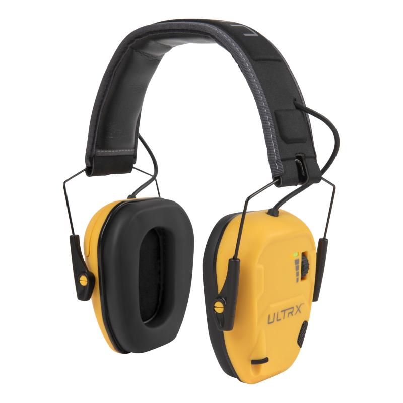 ULTRX Bionic E-Muff, Electronic Earmuff, NRR 22dB, Rubberized Protective Coating, Interstate Yellow 4149