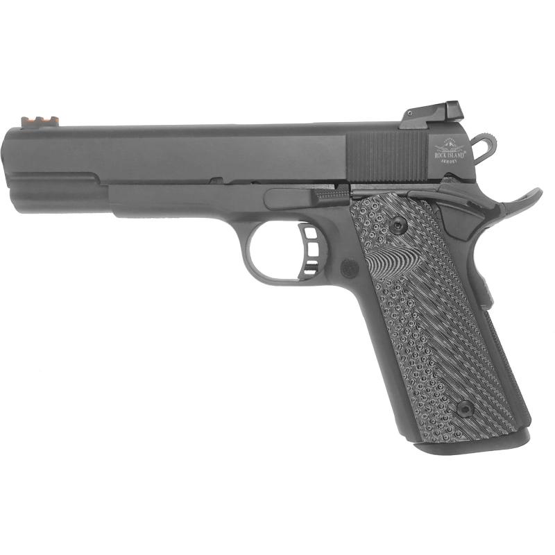 Rock Ultra FS Combo, Semi-automatic, 1911, Full Size, 9MM, 5" Barrel, Alloy Frame, Parkerized Finish, G10 Grips, Ambidextrous Safety, Fiber Optic Front/Adjustable Rear Sight, Drop-in 22TCM9R Accessory Barrel, 10Rd, 1 Magazine 56636