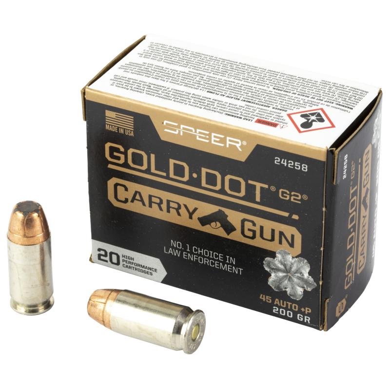 Speer Gold Dot Carry Gun |45 ACP, 200Gr, Gold Dot G2 Hollow Point for Compact Pistols, 20 Round Box 24258