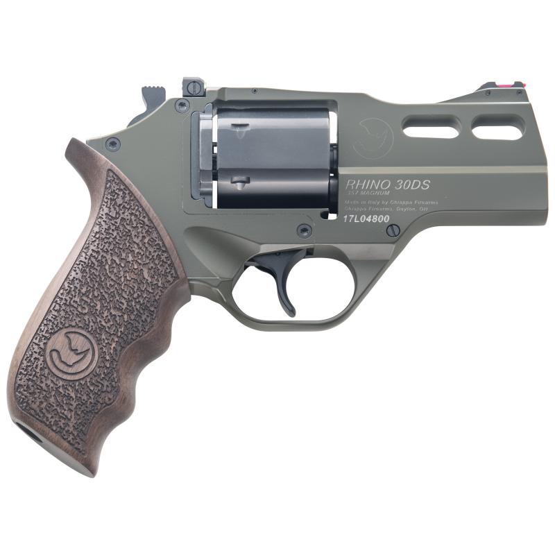 Rhino, 30DS, Revolver, Double Action/Single Action, 357 Magnum, 3" Barrel, Alloy Frame, Hunter OD Green Finish, Walnut Grips, 6Rd, 3 Moon Clips, Adjustable Rear Sight and Fiber Optic Front Sight 340.285