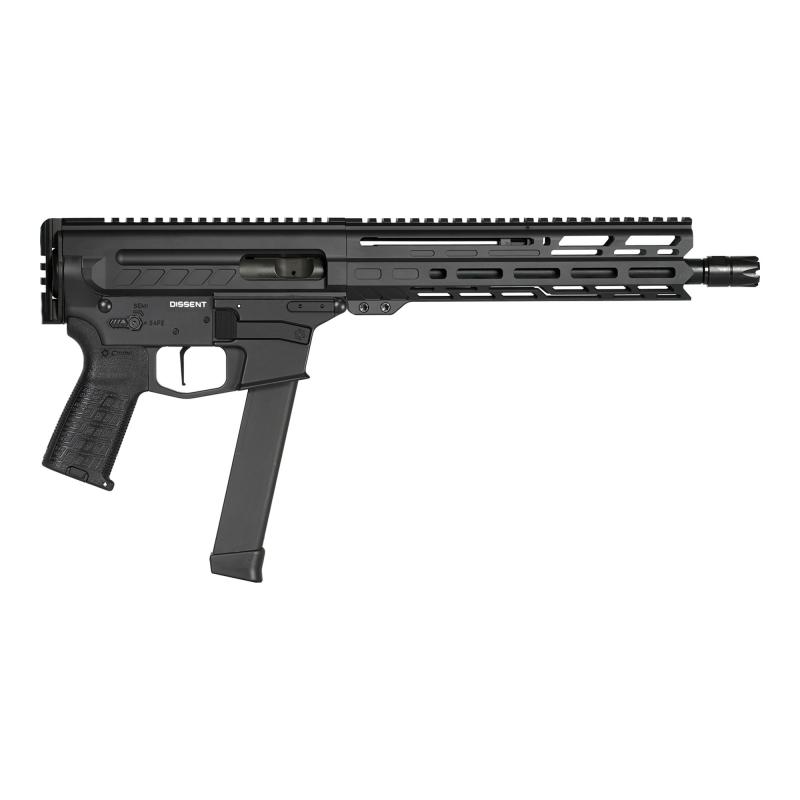 MKGs, DISSENT, Semi-automatic Pistol, AR, 9MM, 10.5" Threaded Barrel, 1/2x28, CMMG Zeroed Linear Compensator, Cerakote Finish, Armor Black, TriggerTech AR-D 2-Stage Trigger, 9.6" M-LOK Handguard, CMMG Zeroed Polymer Grip, 33 Rounds, 2 Magazines, Accepts