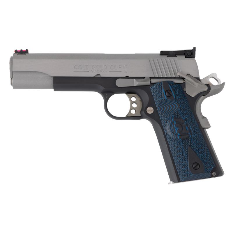 Gold Cup Lite, Series 70, 1911, Semi-automatic, Full Size, 45 ACP, 5" Barrel, Stainless Steel Slide, Blued Finish Frame, G10 Grips, Fiber Optic Front & Adjustable Rear Sights, Right Hand, 8 Rounds, 1 Magazine O5970GCL-TT