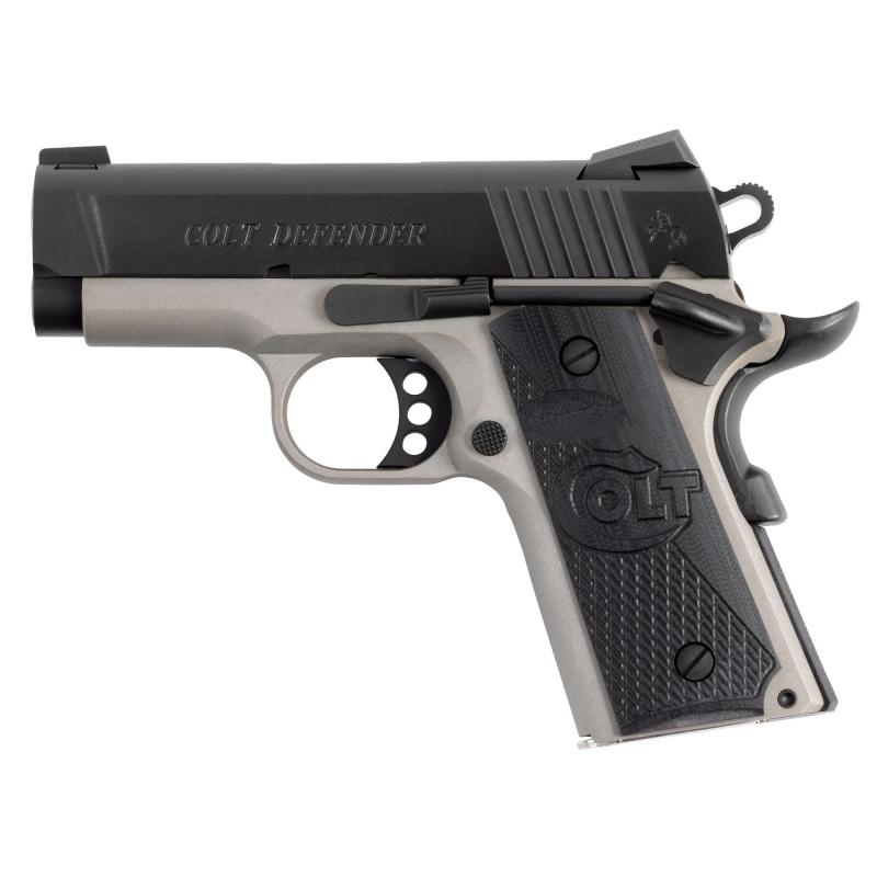 Defender Two-Tone 1911, Semi-automatic, Single Action Only, 45 ACP, 3" Barrel, Silver Frame, Black Slide, G10 Grips, 7 Rounds, 1 Magazine O7000XE-TT