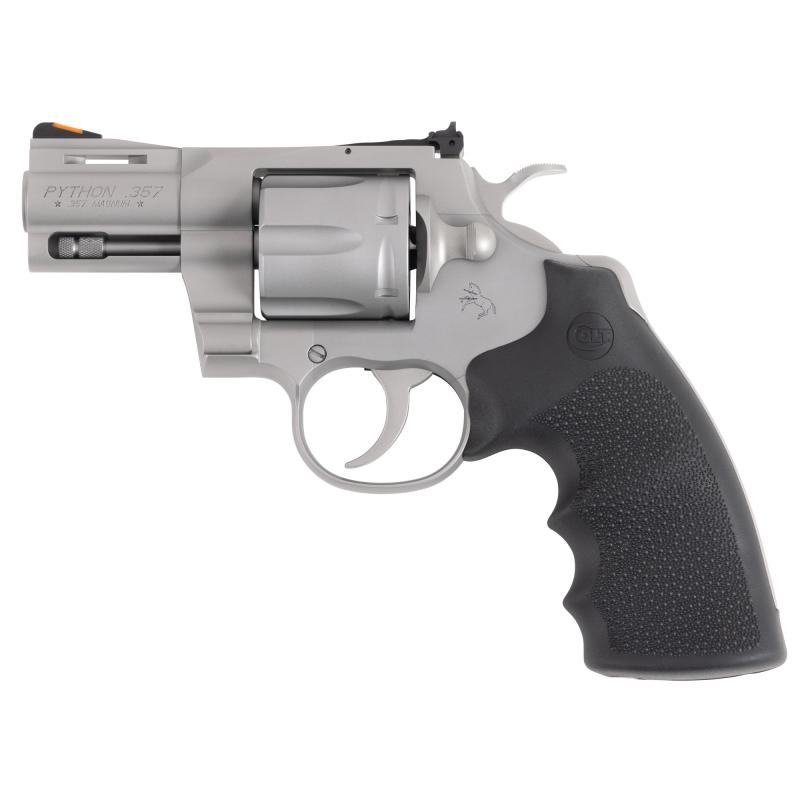 Python, Revolver, 357 Magnum, 2.5" Barrel, Matte Stainless Steel Finish, Hogue Rubber Grip, Adjustable Rear Sight, Red Ramp Front Sight, 6 Rounds PYTHON-SM2RTS
