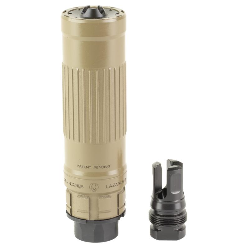 Lazarus 6 FDE Xeno | 5.56 NATO & 6mm ARC, Triskelion™ Baffle Tech, Ultra Low Back Pressure,  Flat Dark Earth, Includes 1/2x28 Xeno 3 Prong Flash Hider, LZ6XNFDE