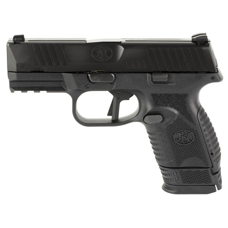 509, Semi-automatic, Striker Fired, Compact, 9MM, 3.7" Barrel, Polymer Frame, Black, 1-12Rd, 1-15Rd, 3-24Rd, 5 Magazines, No Manual Safety, Interchangeable Backstraps, FN Soft Case, Rail, Front Serrations, Loaded Chamber Indicator 66-101641
