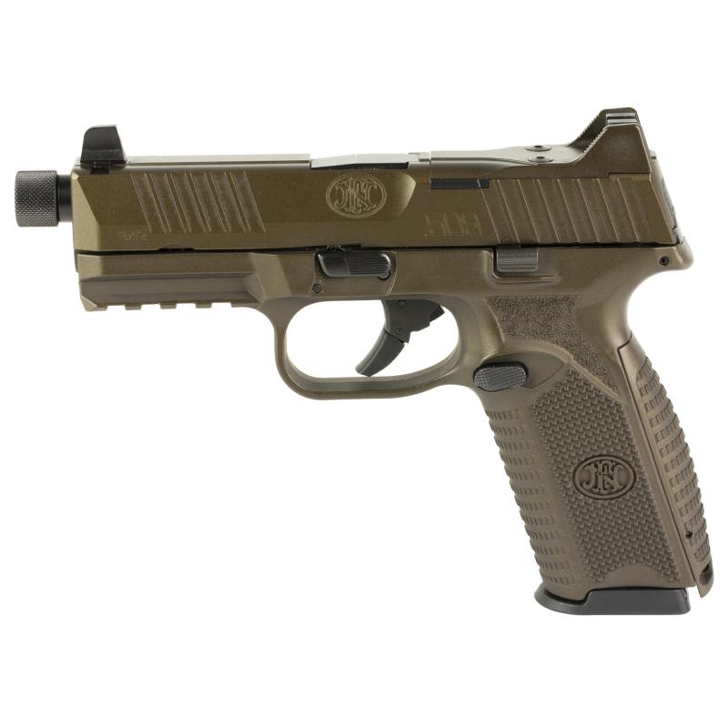 509 Tactical, Striker Fired, Semi-automatic, Polymer Frame Pistol, Full Size, 9MM, 4.5" Barrel, Threaded 1/2x28, Cerakote Finish, Midnight Bronze, Optic Ready Slide, Suppressor Height 3-Dot Night Sights, 10 Rounds, 5 Magazines 66-101832