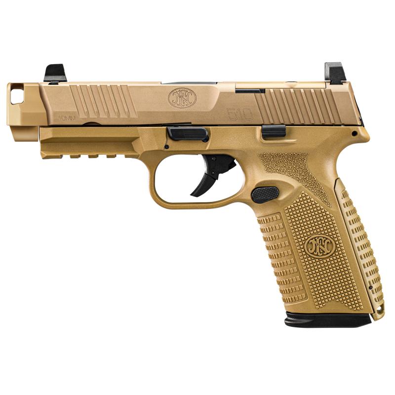 510 MRD Comp, Striker Fired, Semi-automatic, Full Size, 10MM, 4.43" Barrel, FN Quick Connect Compensator, Matte Finish, Flat Dark Earth, 15 Rounds 66-102127