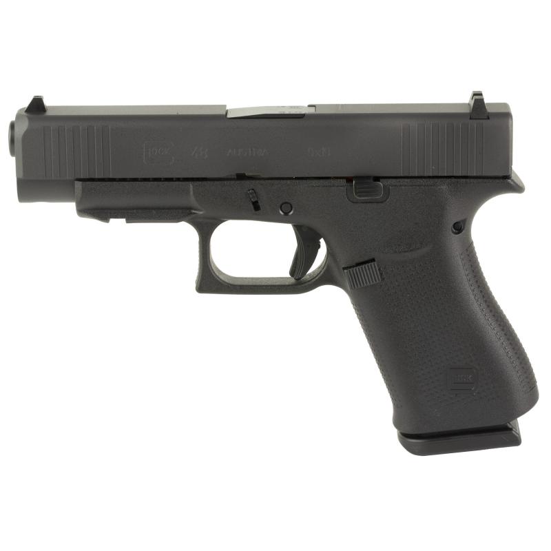 48, Striker Fired, Semi-automatic, Polymer Frame Pistol, Compact, 9MM, 4.17" Barrel, Glock Marksman Barrel, nDLC Finish, Black, No Finger Grooves, Fixed Sights, 10 Rounds, 2 Magazines, Front Rail PA4850201FR