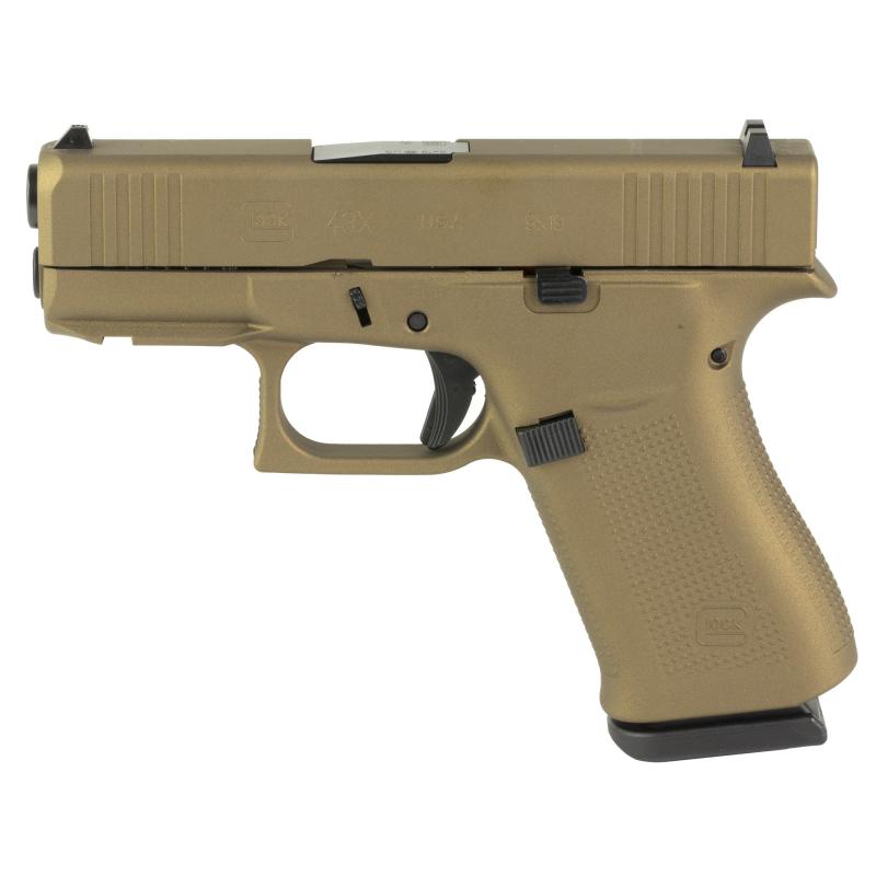43X, Semi-automatic, Striker Fired, Sub-Compact, 9MM, 3.41", Burnt Bronze, 10 Rounds, 2 Magazines, Fixed Sights, Polymer, Skydas Cerakote UX4350204FRN-BB