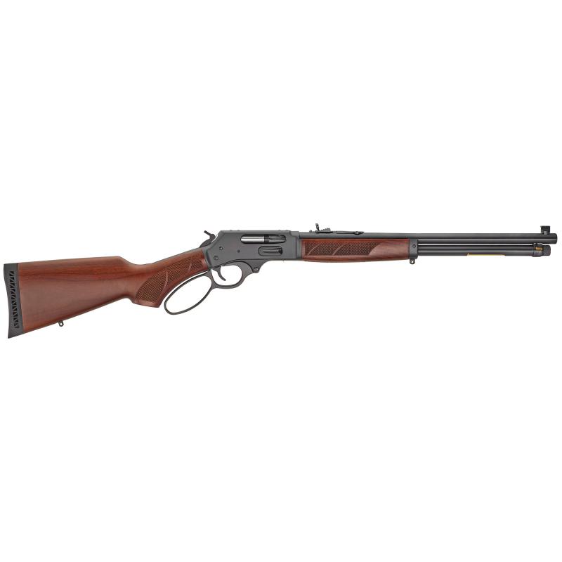 Lever Action, Side Gate| 45-70, 18.43" Round Barrel, Blue Finish, Pistol Grip, American Walnut Stock, Fully Adjustable Semi-Buckhorn Rear and Brass Beaded Front Sight, 4Rd HENH010G
