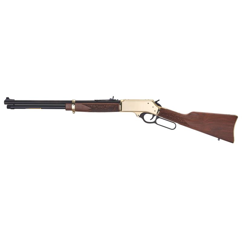 Side Gate Lever Action Rifle, 360 Buckhammer, 20" Round Barrel, Brass Receiver, Side Load Gate, Blued Barrel, Fully Adjustable Semi Buckhorn Sights, American Walnut Stock, 5 Rounds H024-360BH