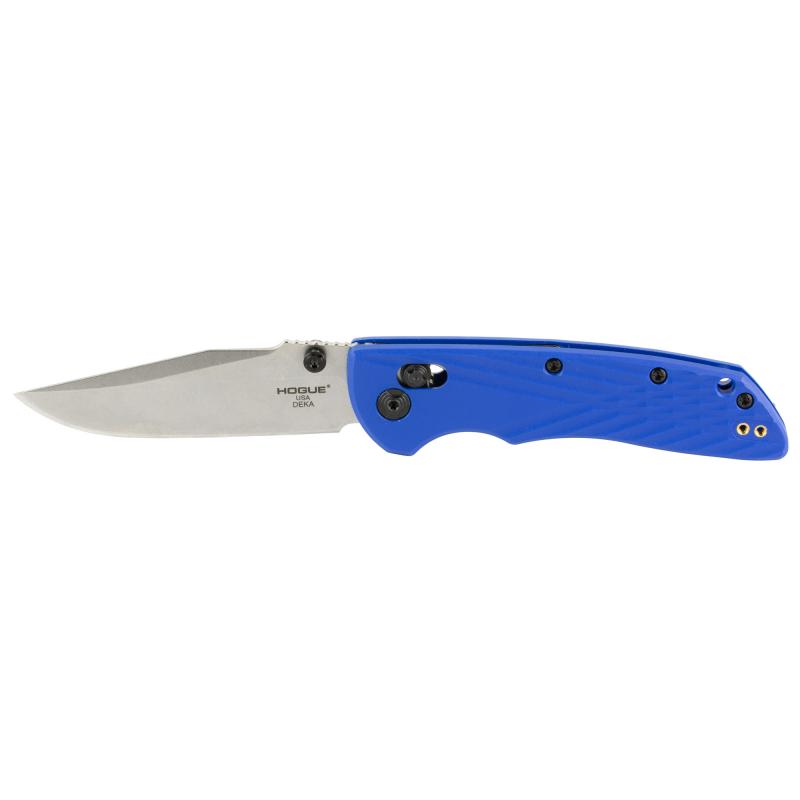Deka, Folding Knife, CPM MagnaCut, Stone Tumble Finish, Silver, Plain Clip Point Edge, 3.25" Blade, Blue Polyamide Nylon 12 Grips 24373