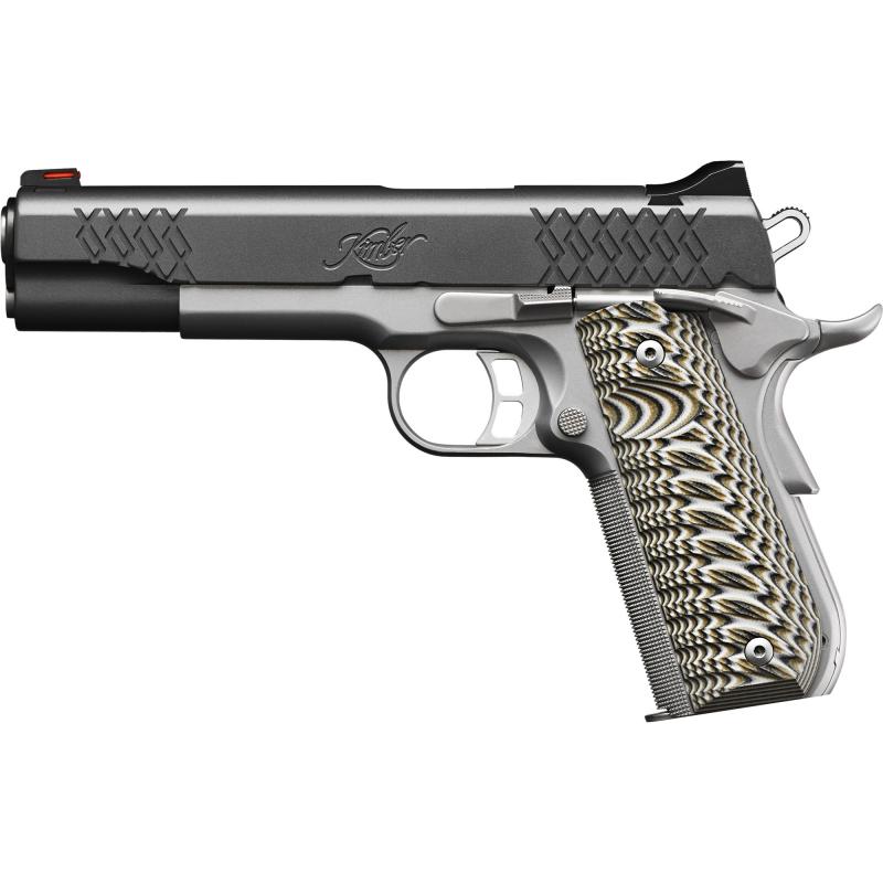 Aegis Elite Custom, 1911, Semi-automatic, Full Size, 45ACP, 5" Barrel, Matte Finish, Black Slide with, Silver Frame, G10 Grips, Fiber Optic Front Sight, 8 Rounds 3000351