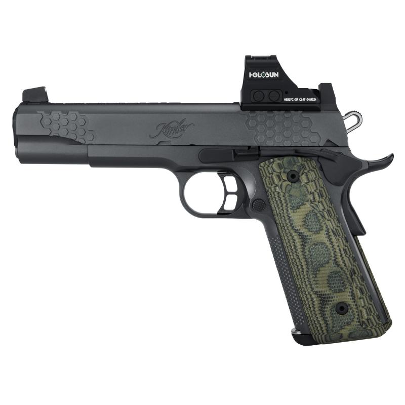 KHX CUSTOM (OI), 1911, Semi-automatic, Full Size, 10MM, 5" Barrel, Matte Finish, Black, G-10 Grips, Optic Ready, Mounted Holoson HE507C-GR-X2 Optic, 8 Rounds 3000435