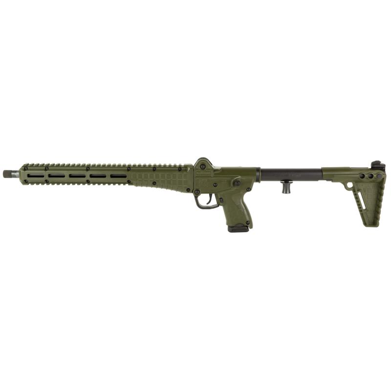 Model Sub 2000, Gen 3, Semi-automatic Rifle, 9MM, 16.1" Barrel, Threaded 1/2x28, Blued Finish, Green Furniture, Adjustable Sights, 1 Magazine, 15 Rounds, For Glock Magazines SUB2K9GLKGRN