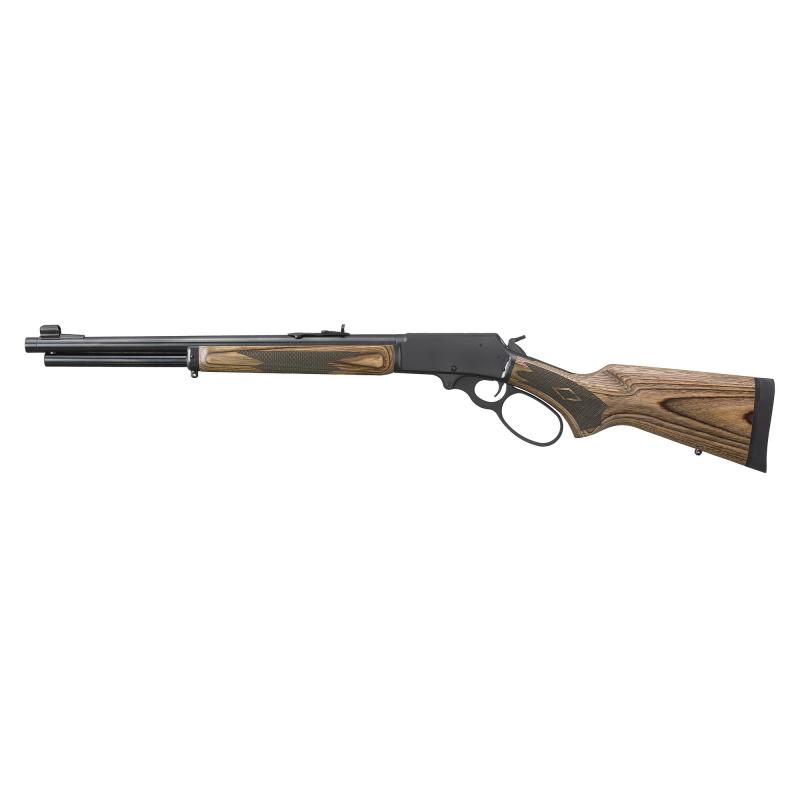 1895 Guide Gun, Large Loop, Lever Action Rifle, 45-70 Government, 19.10" Threaded Barrel, 11/16X24" Thread Pitch, Satin Blued, Brown Laminate Stock and Forend, Semi-Buckhorn Sights, Crossbolt Safety, 6 Round Tubular Magazine 70456
