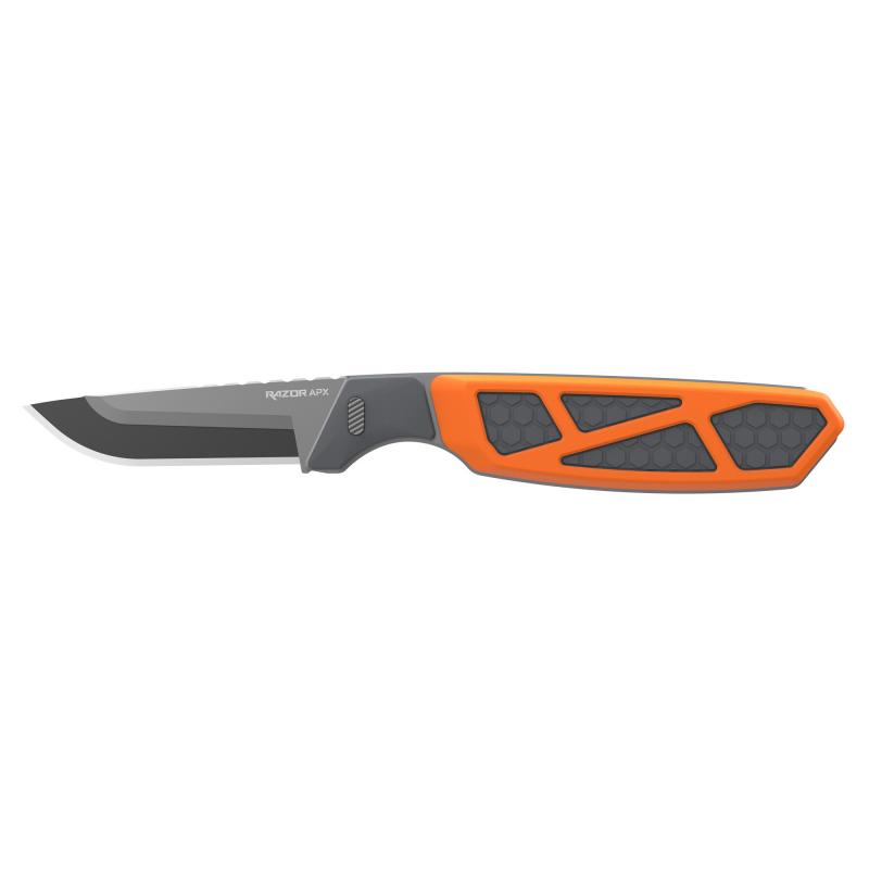 Razor APX, Fixed Blade Knife, Plain Edge, 2.5" Blade Length, Includes (5) 5 Drop Point Blades, Matte Finish, Orange Titanium Coated Removeable Blade Storage Scales APX25-5C
