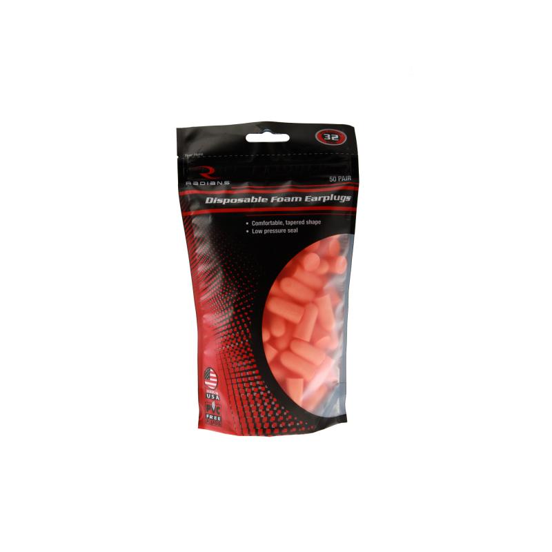 Disposable Foam Earplugs Orange 50 Pair Uncorded Resealable Bag