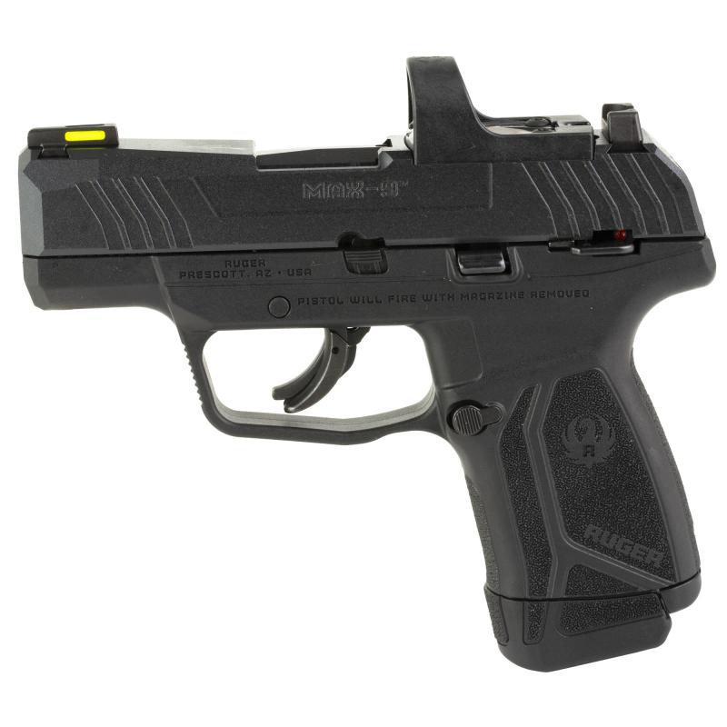 MAX-9, Striker Fired, Semi-automatic, Polymer Frame Pistol, Sub-Compact, 9MM, 3.20" Barrel, Black Oxide Finish, Front TFO Night Sight, Optics Ready, Thumb Safety, 12 Rounds, 2 Magazines, (1)-12 Rounds and (1)-10 Rounds, Includes Ruger ReadyDot Micro Refl