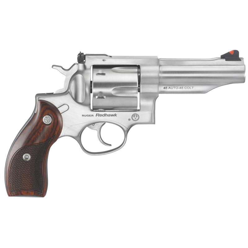Redhawk, Double-Action Revolver, 45ACP & 45 Long Colt, 4.2" Sleeve and Shroud Barrel, Satin Stainless Finish, Stainless Steel, Hardwood Grips, Adjustable Rear & Ramp Front Sight, 6RD 05050