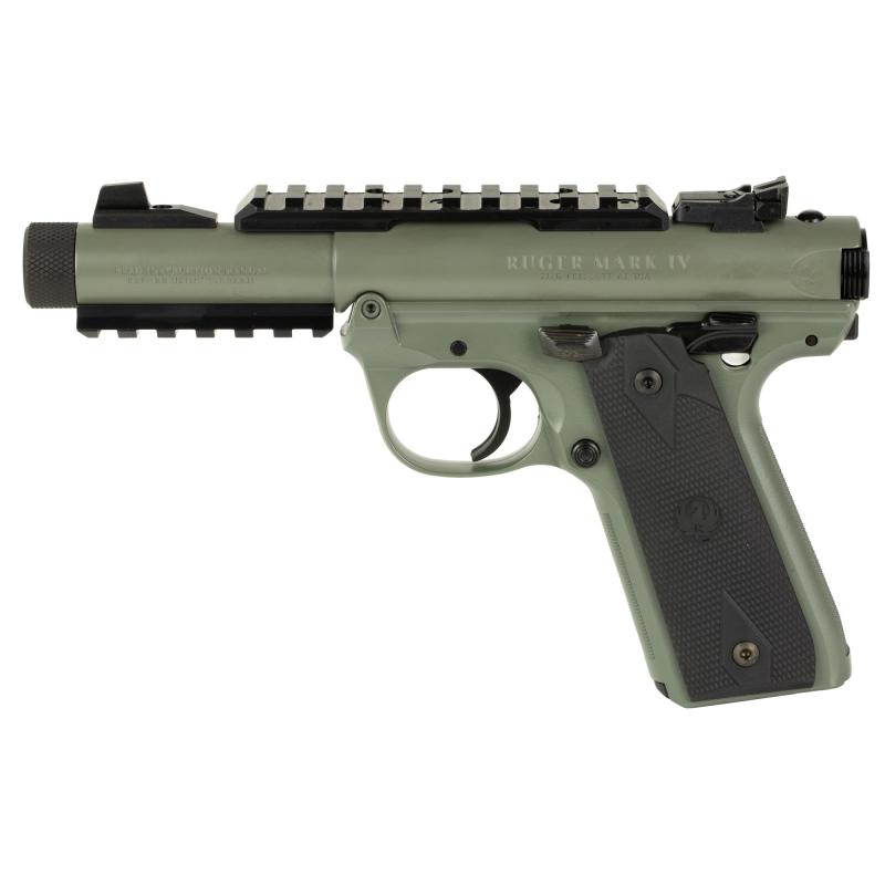 Mark IV Tactical, 22/45, Single Action, Semi-automatic, Polymer Frame Pistol, Full Size, 22LR, 4.4" Threaded Barrel, Cerakote Finish, Elite Jungle, Checkered Grips, Adjustable Rear Sight, 10 Rounds, 2 Magazines 40189