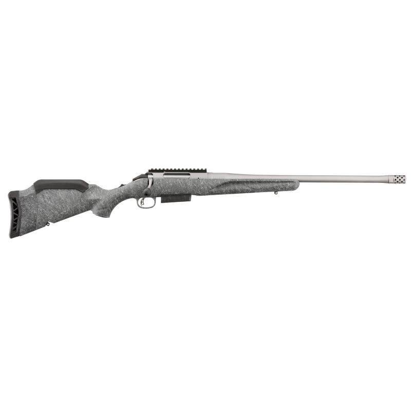 American Generataion II, Bolt Action Rifle, 243 Winchester, 22" Spiral Fluted Barrel, Threaded 5/8x24, Muzzle Brake, Cerakote Finish, Gunmetal, Gray Splatter Synthetic Stock, Manual Safety, Picatinny Rail, 3 Rounds, 1 Magazine 46904