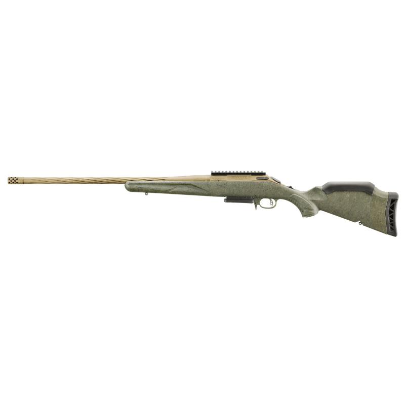 American Generation II, Predator, Bolt Action Rifle, 30-06 Springfield, 22" Spiral Fluted Barrel, 1:10 Twist, Threaded 5/8"-24, Muzzle Brake, Cerakote Finish, Burnt Bronze, Green Splatter Synthetic Stock, Manual Safety, Picatinny Rail, 4 Rounds, 1 Magazi