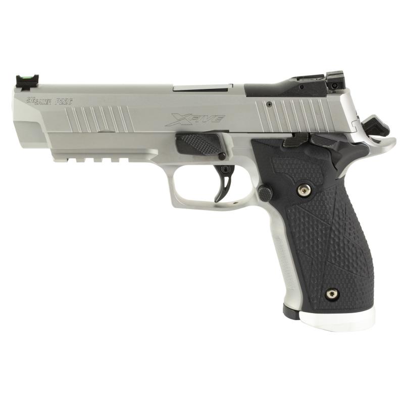 P226 XFive, Single Action Only, Semi-automatic, Metal Frame Pistol, Full Size, 9MM, 5" Barrel, Stainless Steel Frame, Hogue G10 Piranha Grips with Alloy Magwell, Fully Adjustable AX3 Trigger, 10 Rounds, 3 Magazines 226X5-9-STAS-10