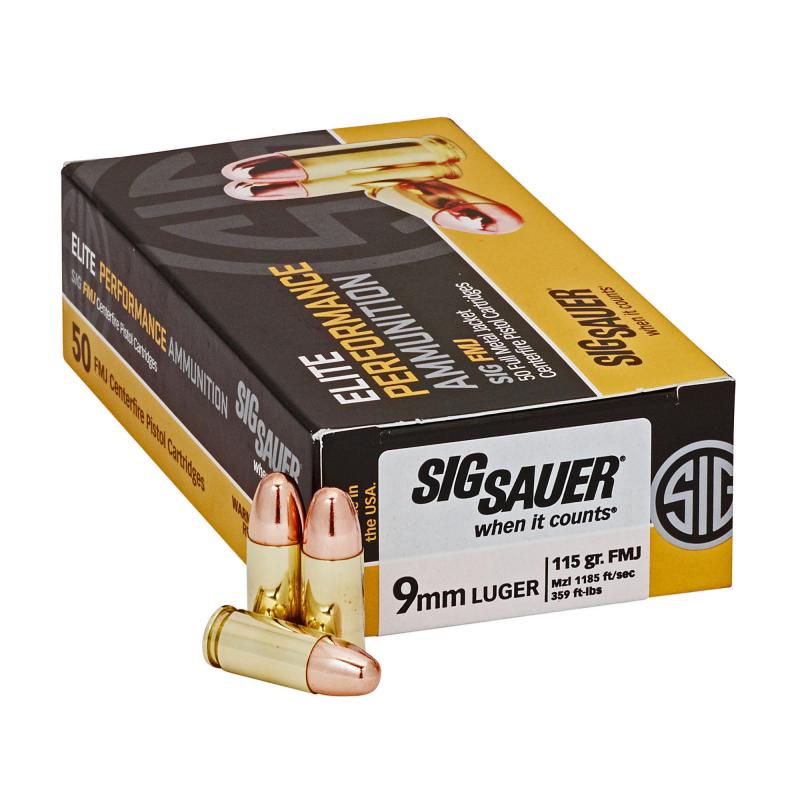 Elite Performance 9mm 115 Grain Full Metal Jacket, 1185 FPS, Box of 50 Rounds