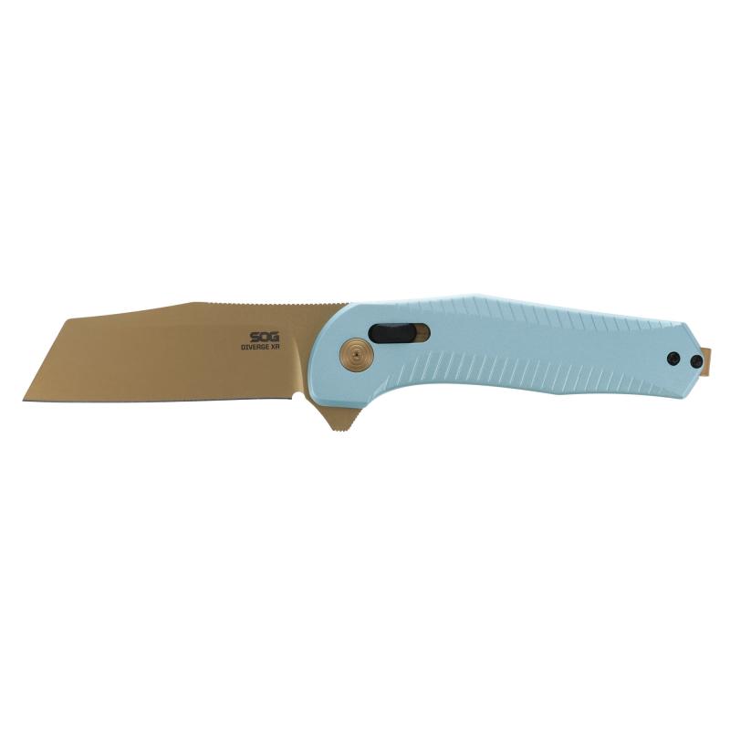 Diverge XR, Folding Knife, 3" Sheepsfoot Straight Edge, Alumminum Handle, Blue, PVD Finsih, D2 Construction SOG12-02-02-43