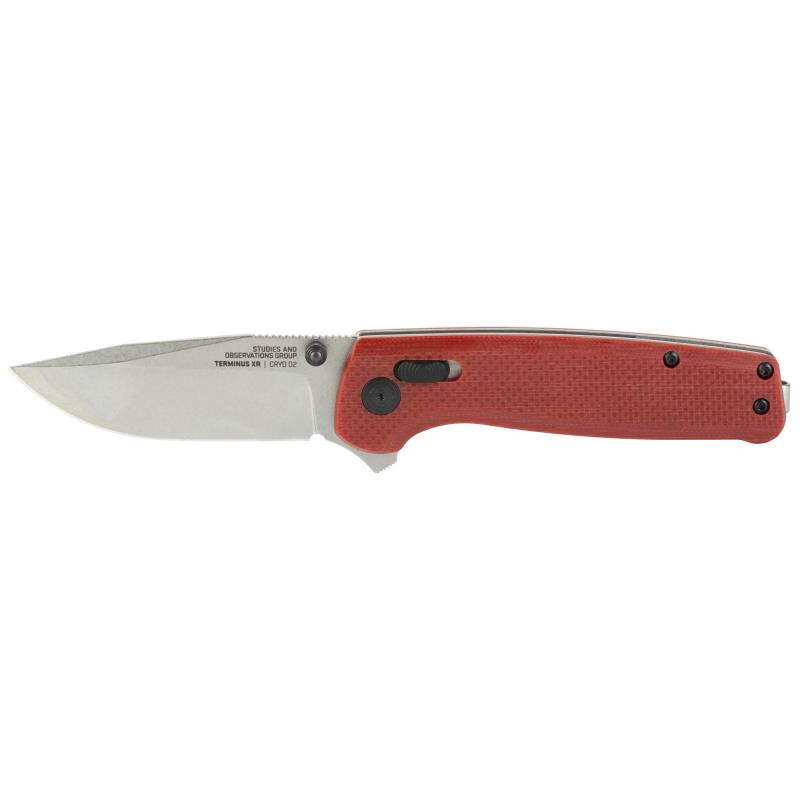 Terminus XR, Folding Knife, 2.95" Straight Clip Point, Crimson Red G10 Handle, D2 Steel, Stonewashed Finish, Silver SOG-TM1023-CP