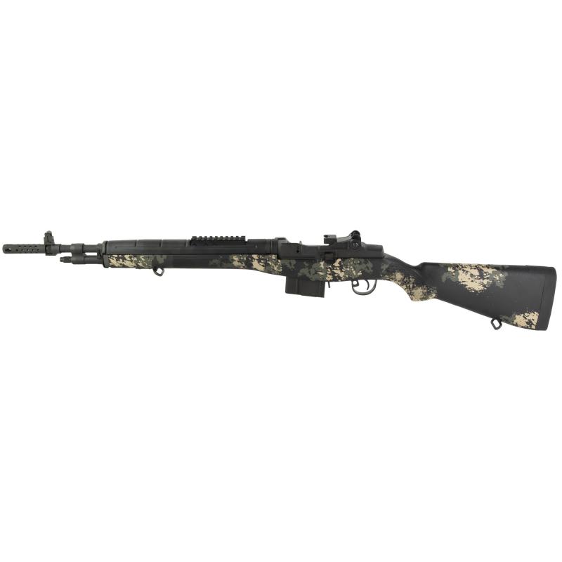 M1A Scout Squad, Semi-automatic Rifle, 308 Winchester, 18" Barrel, Parkarized Finish, Black, Composite Stock, Green and Tan Sponge Camo, Adjustable Sights, 10 Rounds, 1 Magazine AA9117
