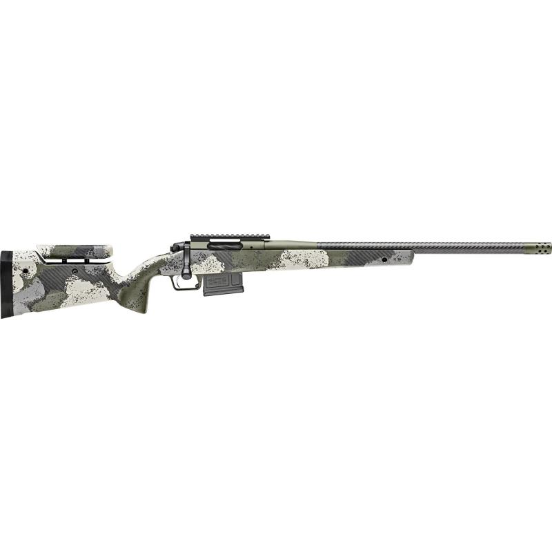 Model 2020 Waypoint, Bolt Action, 6.5MM Creedmoor, 22" Carbon Fiber Barrel, SA Radial Brake, Green Color, Mil-Spec Green Cerakote, Evergreen Camo Adjustable Carbon Fiber Stock with M-LOK, TriggerTech Adjustable Trigger, 5Rd, 1 AICS Short Action Magazine