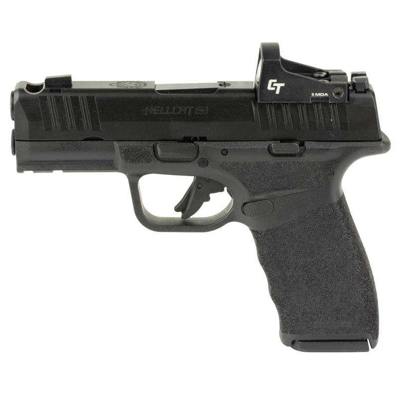 Hellcat Pro Comp OSP, Striker Fired, Semi-automatic Pistol, 9MM, 3.7" Hammer Forged Barrel with Comp, Melonite Finish, Black, Crimson Trace CT-1500 Red Dot Sight, Adaptive Grip Texture, White Dot Front Sight, Tactical Rack U-Notch Rear Sight, 5 Magazines