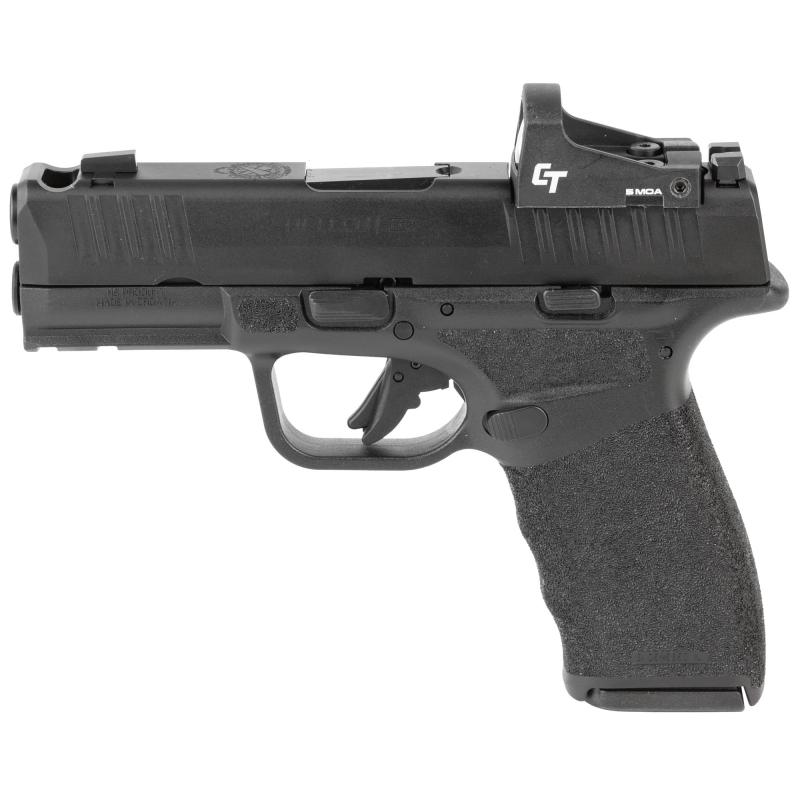 Hellcat Pro, Striker Fired, Semi-automatic, Polymer Frame Pistol, 9MM, 3.7" Hammer Forged Barrel, Melonite Finish, Black Polymer Frame, Crimson Trace CT-1500 Red Dot Sight, Textured Grip, Tritium Front Sight, Tactical Rack Rear Sight, 5 Magazines, (2)-17