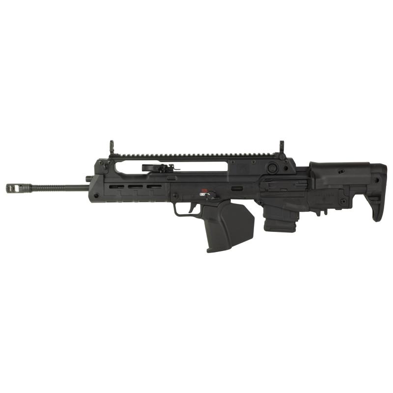 Hellion, Semi-automatic, Bullpup, 223 Remington/556NATO, 20" Hammer Forged Barrel, 1:7 Twist, Muzzle Brake, Matte Finish, Black, Single Point Sling, Crimson Trace CTS-103 Red/Green Dot, Strike Industries Pistol Grip, Fixed Stock with Cheek Riser, Front/R