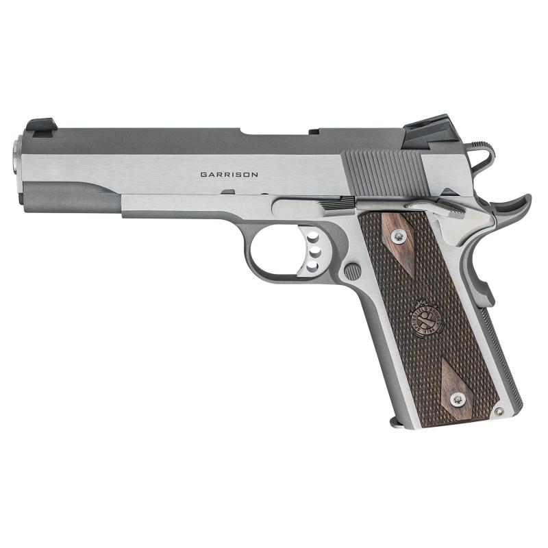 Garrison, 1911, Single Action Only, Semi-automatic, Metal Frame Pistol, Full Size, 9MM, 5" Match Grade Barrel, Stainless Steel Finish, Wood Grips, 3-Dot Combat Sights, Manual Thumb Safety, Grip Safety, 9 Rounds, 1 Magazine PX9419S