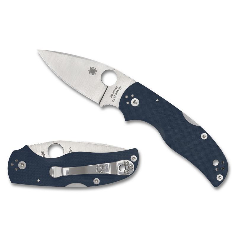 Native 5, Folding Knife, 3" Drop Point Blade, CPM SPY27 Blade, 6.875" Overall Length, Lockback, Satin Finish, Silver Blade, Blue G-10 Handle C41GPCBL5