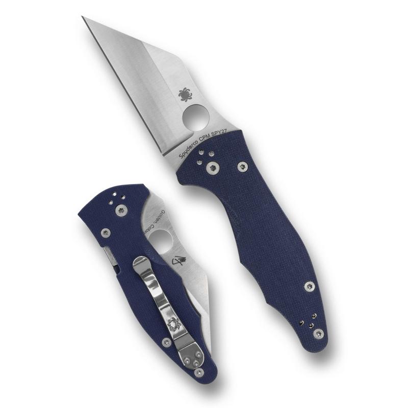Yojimbo 2, Folding Knife, 3.2" Wharncliffe Blade, 7.69" Overall Length, CPM SPY 27 Blade Steel, Plain Edge, Satin Finish, Silver, Blue G-10 Handle, Compression Lock C85GPCBL2
