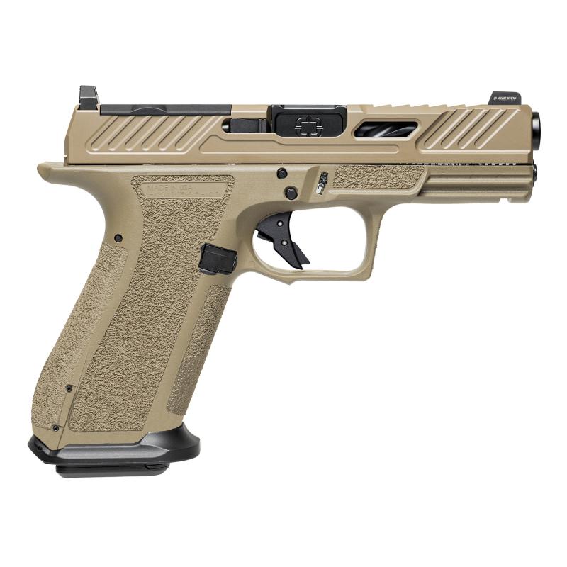 XR920 Elite, Striker Fired, Semi-automatic Pistol, Full Size, 9mm, 4" Spiral Fluted Barrel, Polymer Frame, Nitride Finish, Flat Dark Earth, Front Night Sight, Trigger Safety, 17 Rounds, Includes 2 Magazines, Optics Kit, Grip Kit, Attache Case, Magwell, S