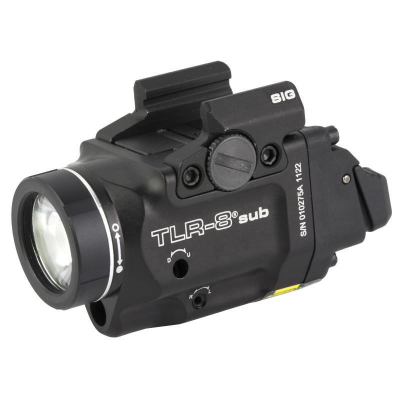 Streamlight TLR-8 Sub, White LED with Red Laser, Fits Sig P365/XL, 500 Lumens, Anodized Finish, Black, Includes (1) CR123a Battery, Low and High Switches 69417
