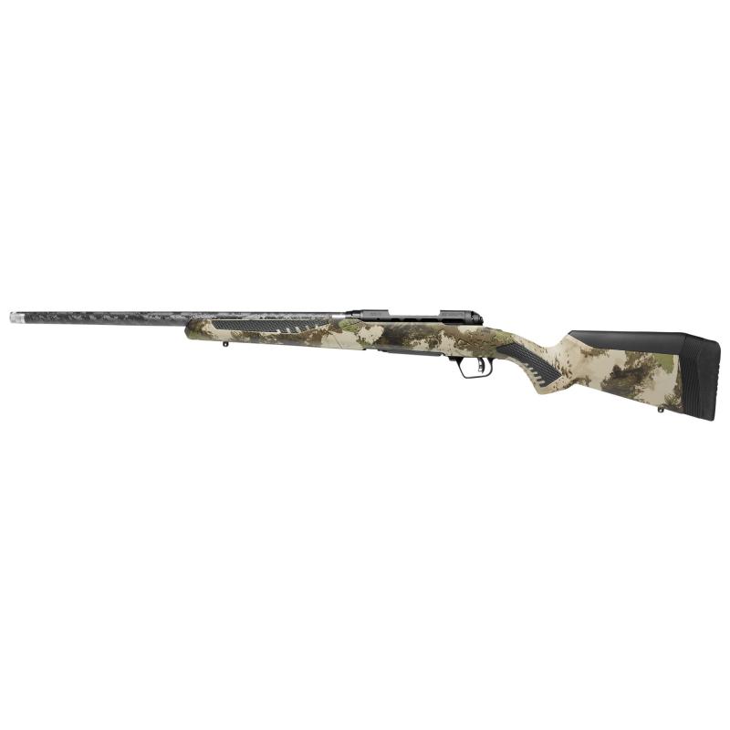 110 Ultralite, Bolt Action Rifle, 6.5 PRC, 24" Proof Research Barrel, Threaded 5/8x24, Matte Finish, Black, Savage Woodland Camo Polymer Stock, AccuTrigger, Detachable Box Magazine, 2 Rounds, 1 Magazine, Right Hand 58020