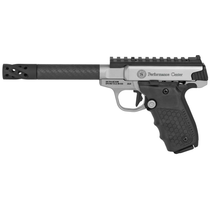 Performance Center Victory Target |22LR, 6" Target Carbon Fiber Barrel with Muzzle Brake, Semi-Automatic, Stainless Steel, Glass Bead Finish, Optics Ready, Tandemkross "hiveGrips" with Target Thumbrest Grip, 10 Rounds, 2 Magazines, Thumb Safety 12080