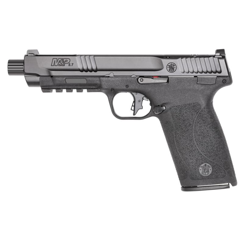 M&P 5.7 |5.7X28MM, 5" Threaded Barrel, Optics Ready, No Manual Thumb Safety, Optic Height Sights, Internal Hammer Fired, Black, 22 Rounds, 2 Magazines 13348