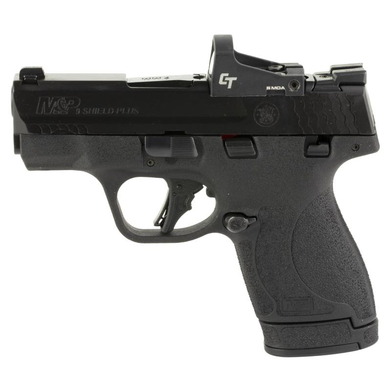 Shield Plus, M&P9, Semi-automatic, Striker Fired, Micro Compact, 9MM, 3.1", Black, 13 Rounds, 2 Magazines, Optics Ready, Thumb Safety, Night Sights, Polymer, Armornite 13951