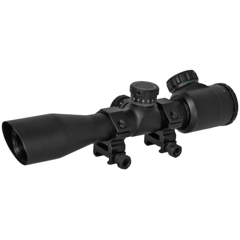 Illuminated Tru-Brite Xtreme Tactical Compact Riflescope With Rings 4x32mm Red/Green Illuminated Mil-Dot Range Finding Reticle Matte Black